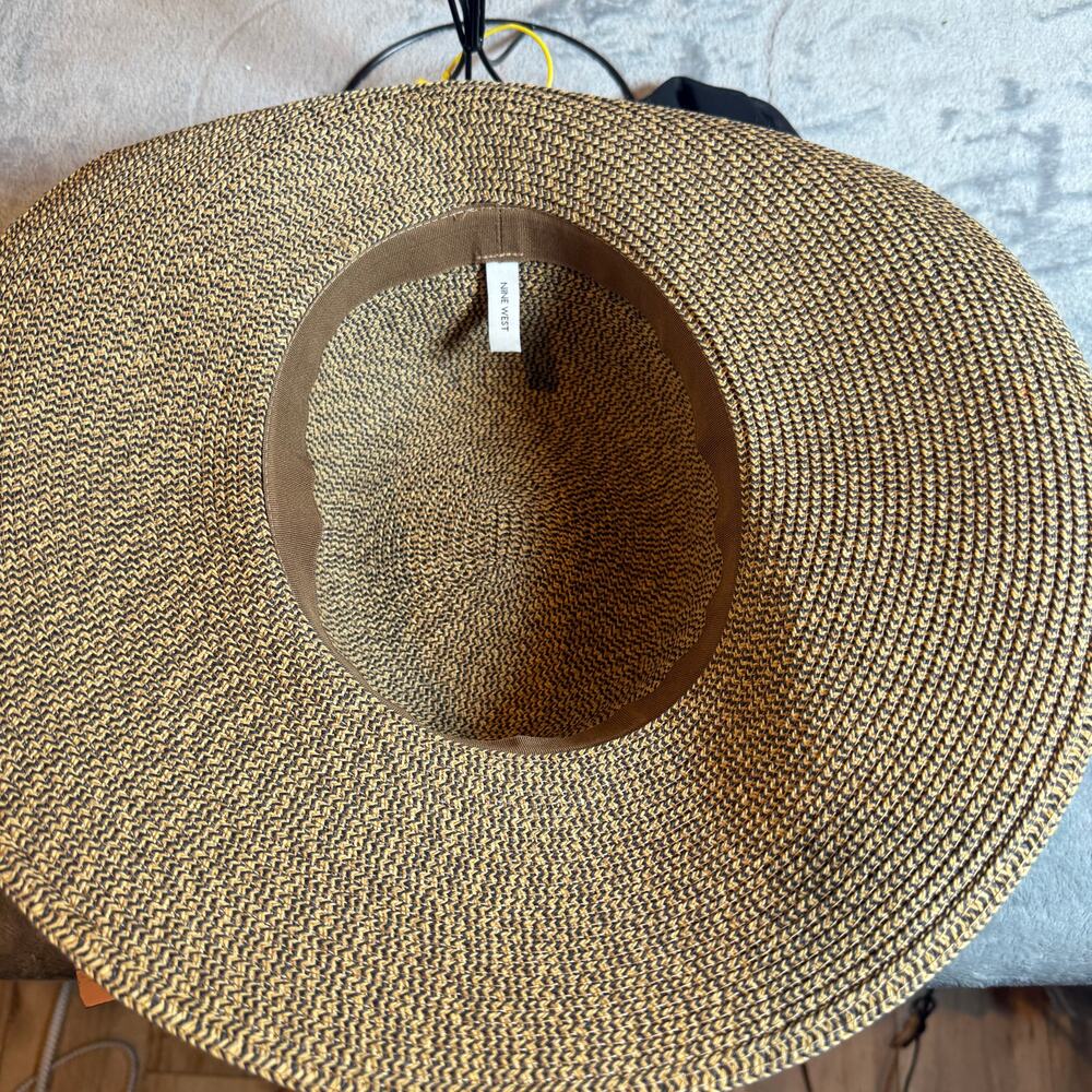 Nine West Wide Brim Straw Sun Hat Brown Black Floppy Beach Resort Womens - Picture 5 of 8
